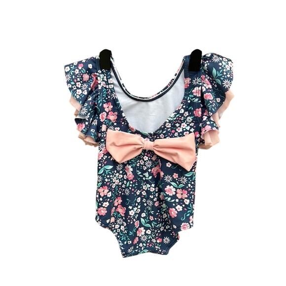 Ruffle Butts 3-6 month swim suit with ruffle sleeves and adorable bow on back - Picture 1 of 4